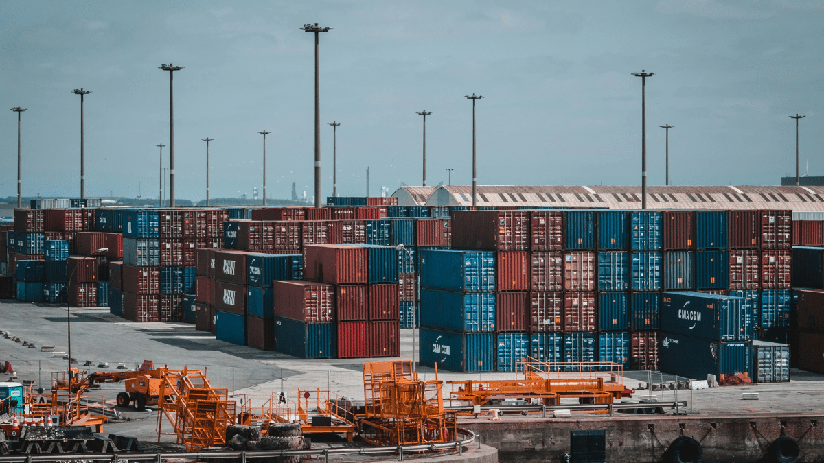 Warehouses and shipping docks with storage containers